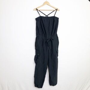 Club Monaco black silk cargo jogger jumpsuit